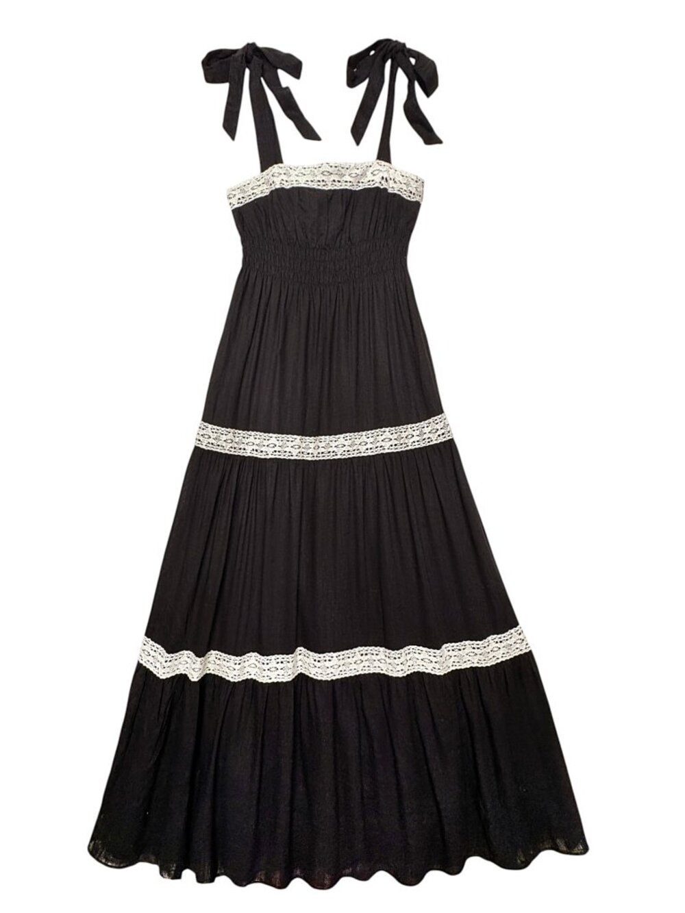 FASHION NOVA DOROTHA LINEN MAXI DRESS BLACK COTTAGECORE ROMANTIC SUMMER NWT XS